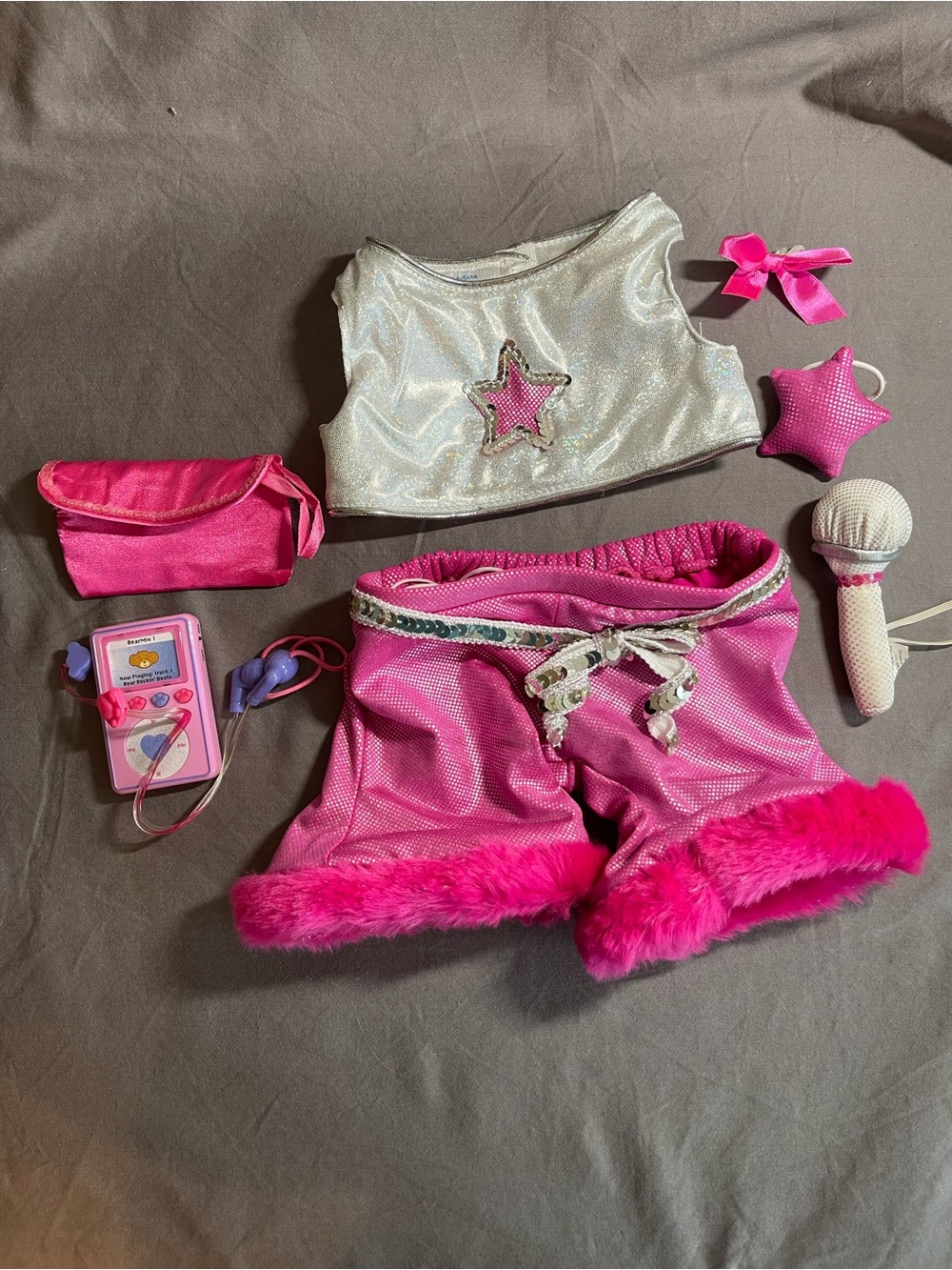 Build A Bear Workshop Pink Silver Rock Pop Star Outfit iPad Microphone